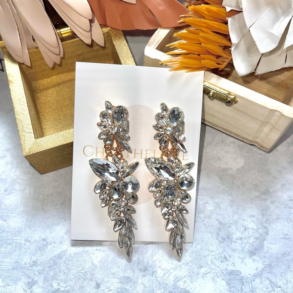 Elegant And Luxury Earring New - Rhinestone & Gold Drop | Bridal Jewelry - Picture 2 of 8